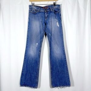 Y2K Plastic by Gly Low Rise Flare Jeans w/ Cross Pocket Embroidery